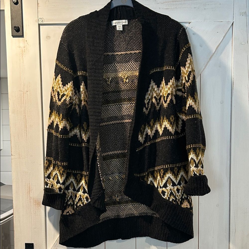 Coldwater Creek Four Corners Black Western Aztec Knit Wrap Cardigan Large